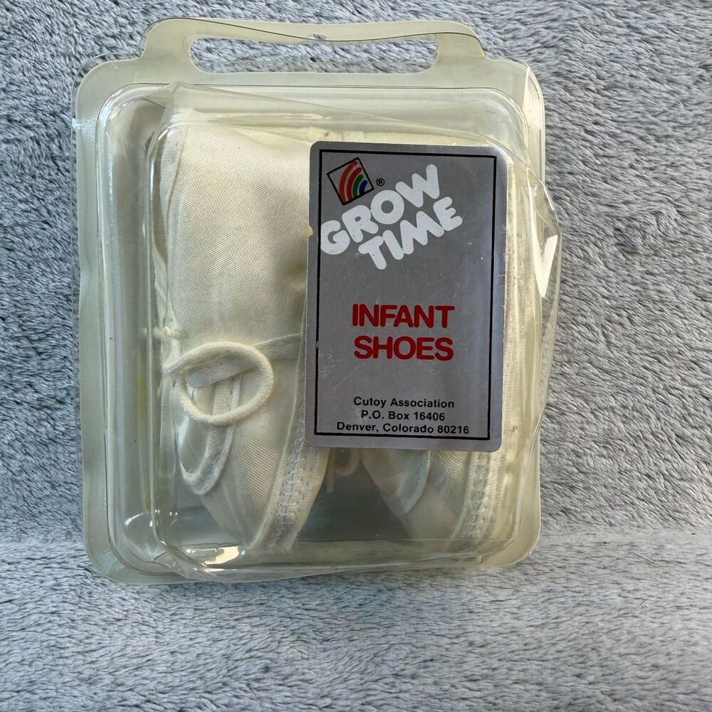 Vintage Grow Time Infant Baby Shoes White Satin New Old Stock in Package